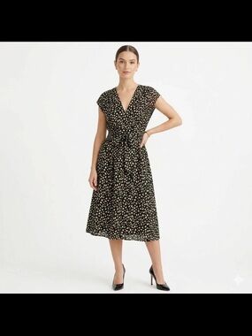 Max Studio Black Midi Dress with Cream Polka Dots